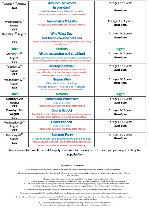 Holiday Club Programme