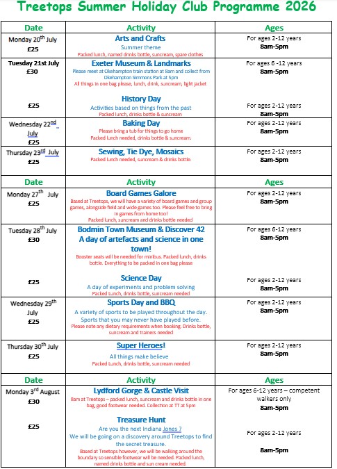 Holiday Club Programme